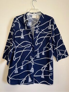 Chico's Navy Rope-Print Nautical Button Down Shirt